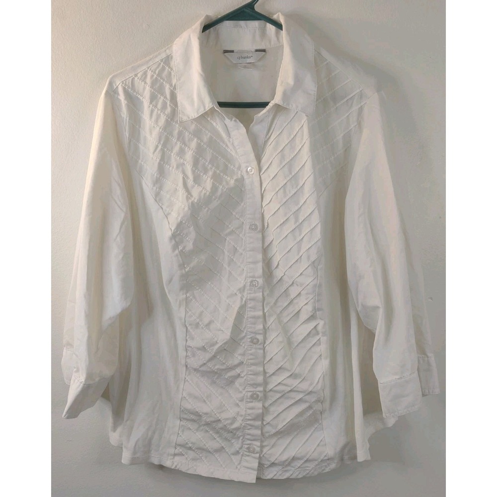 CJ Banks Women's Plus Blouse Long Sleeve Tux Pleated Front White Size 1X